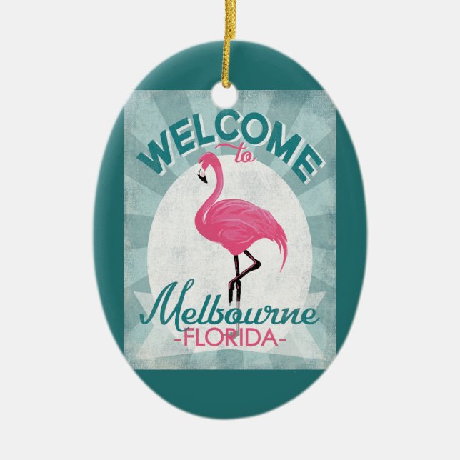 Melbourne Florida Rosa Flamingo Retro Julgransprydnad Keramik (Framsidan)