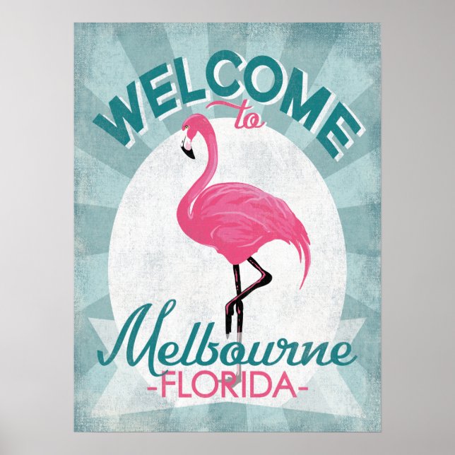 Melbourne Florida Rosa Flamingo Retro Poster (Framsidan)