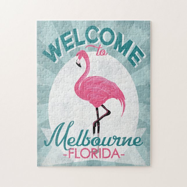 Melbourne Florida Rosa Flamingo Retro Pussel (Vertikal)