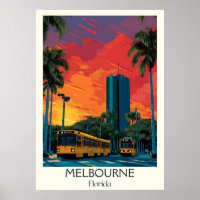 Melbourne Florida Vintage Cityscape Travel Art