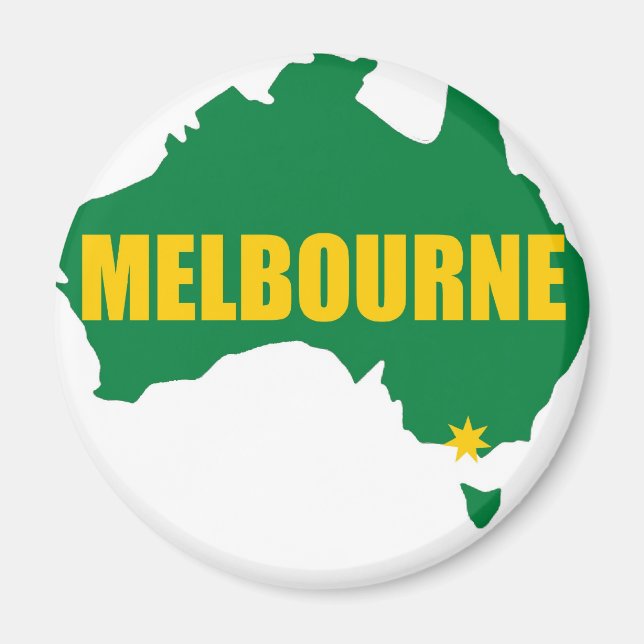 Melbourne Grönt och Guld Karta Magnet (Framsidan)