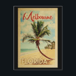Melbourne Handflatan Träd Vintage resor Vykort<br><div class="desc">En unik retro från mitten av århundradet,  modern Melbourne Florida-konst i vintage resor poster stil. Den har en böjd handflatan träd på sandstranden med hav under ett blått grumligt himlar.</div>