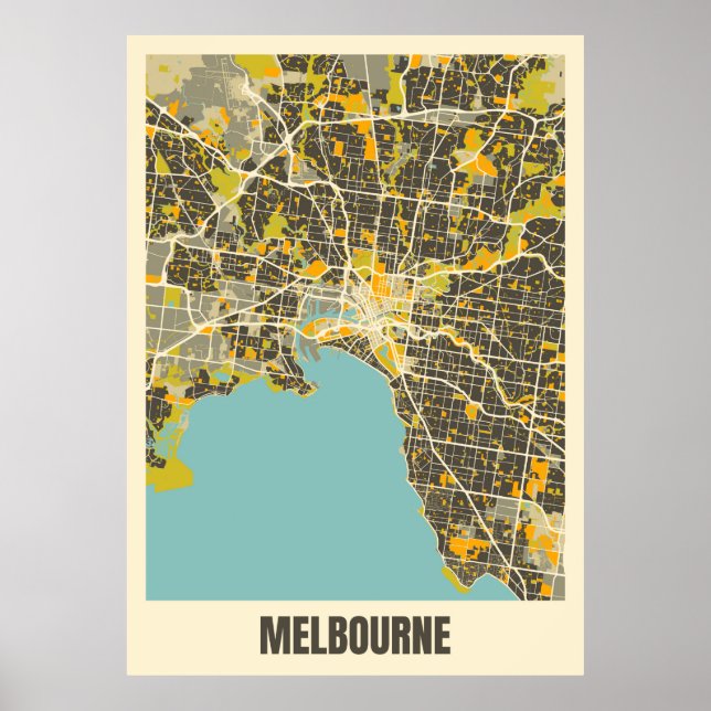 Melbourne Karta Poster (Framsidan)