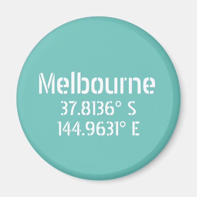 Melbourne Latitude Longitud Magnet (Framsidan)