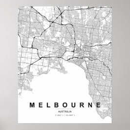 Melbourne Minimalistisk Karta (Svart & Vitt) Poster