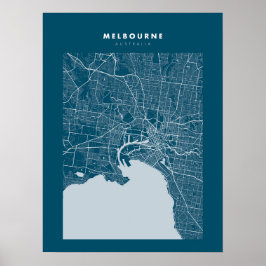 Melbourne Mörk blått City Karta Poster