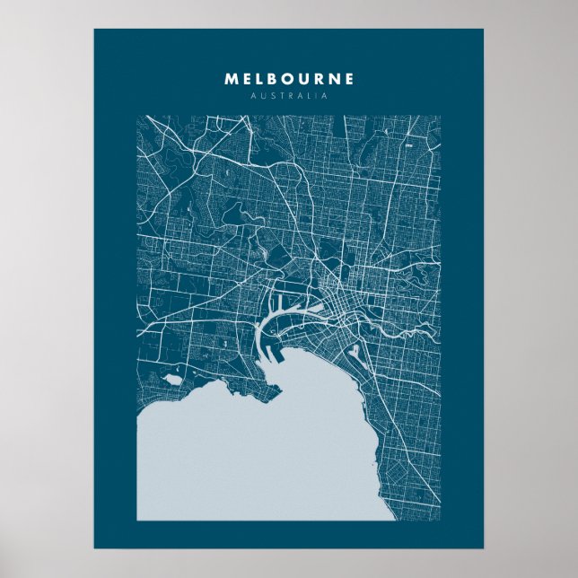 Melbourne Mörk blått City Karta Poster (Framsidan)
