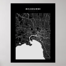 Melbourne Mörk City Karta Poster