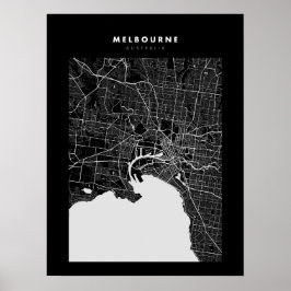 Melbourne Mörk City Karta Poster