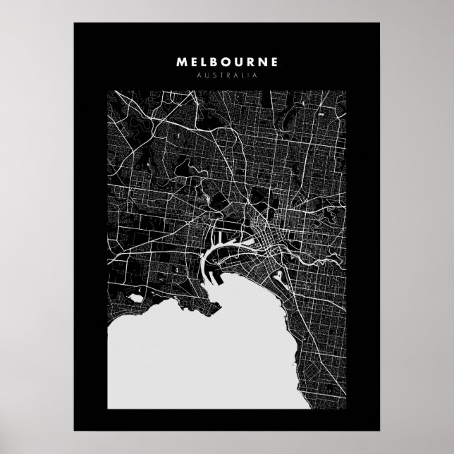 Melbourne Mörk City Karta Poster (Framsidan)