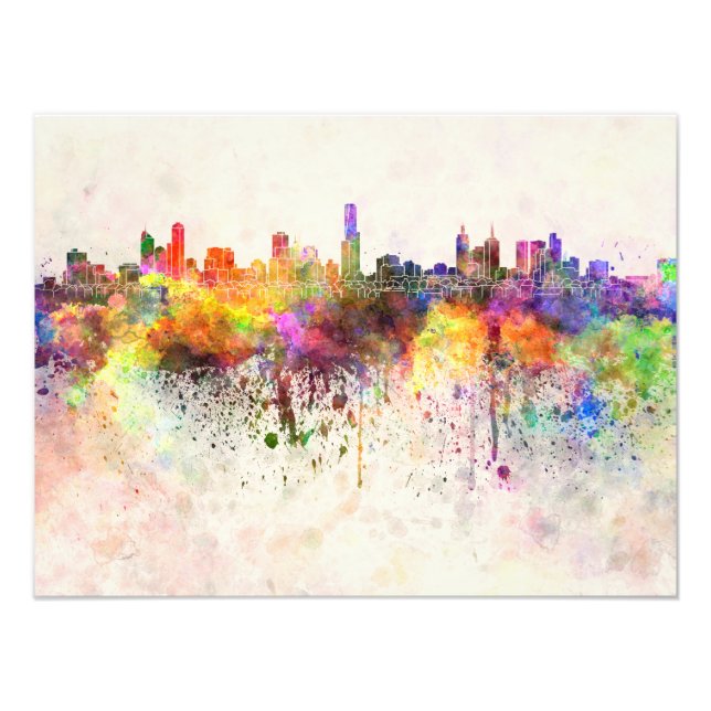 Melbourne skyline in watercolor background fototryck (Framsidan)