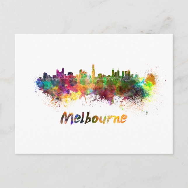Melbourne skyline in watercolor vykort (Framsida)