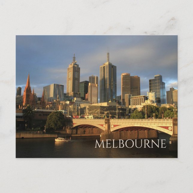 Melbourne Skyline, Princess Bridge, Yarra River Vykort (Framsida)