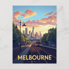 Melbourne Skyline Train Station Vykort