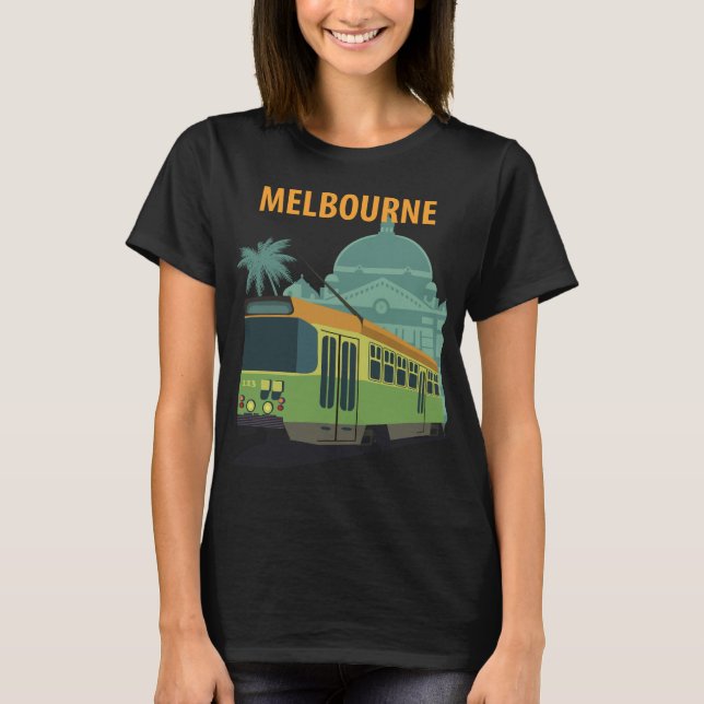 Melbourne Spårvagn Stad Solnedgång Resa T Shirt (Framsida)