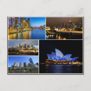 Melbourne synney Australien yarra flodkollage Vykort