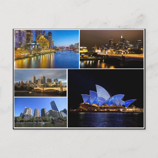 Melbourne synney Australien yarra flodkollage Vykort (Framsida)