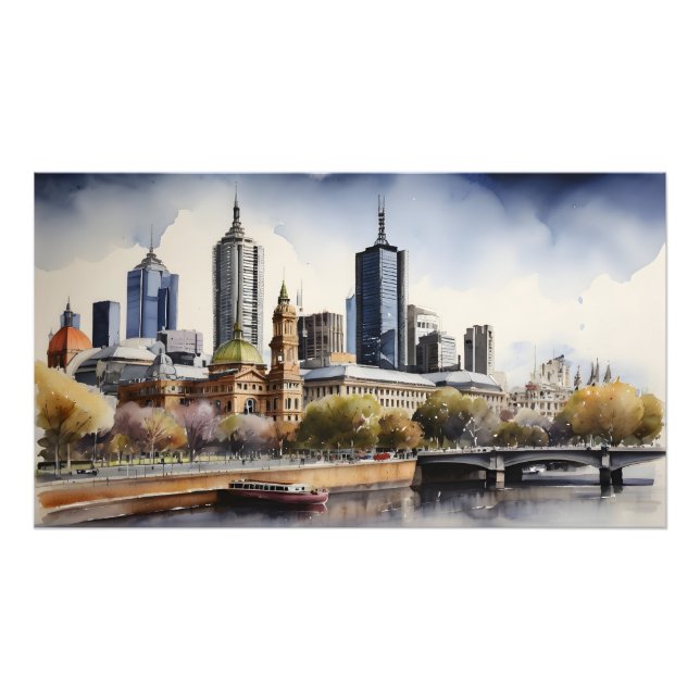 Melbourne vattencolor art fototryck (Framsidan)