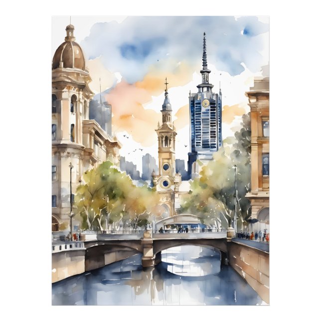 Melbourne vattencolor art fototryck (Framsidan)