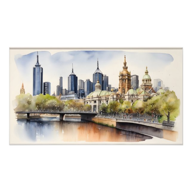 Melbourne vattencolor art fototryck (Framsidan)
