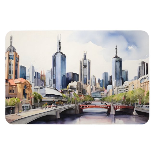 Melbourne vattencolor art magnet (Horisontell)