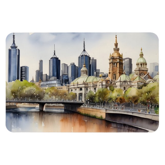 Melbourne vattencolor art magnet (Horisontell)