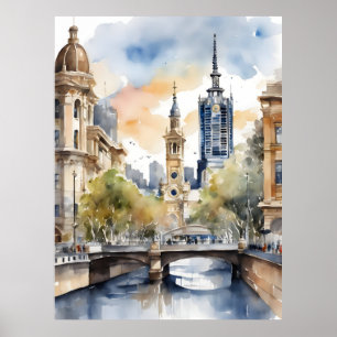 Melbourne vattencolor art poster