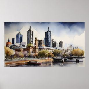 Melbourne vattencolor art poster