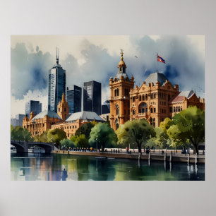 Melbourne vattencolor art poster