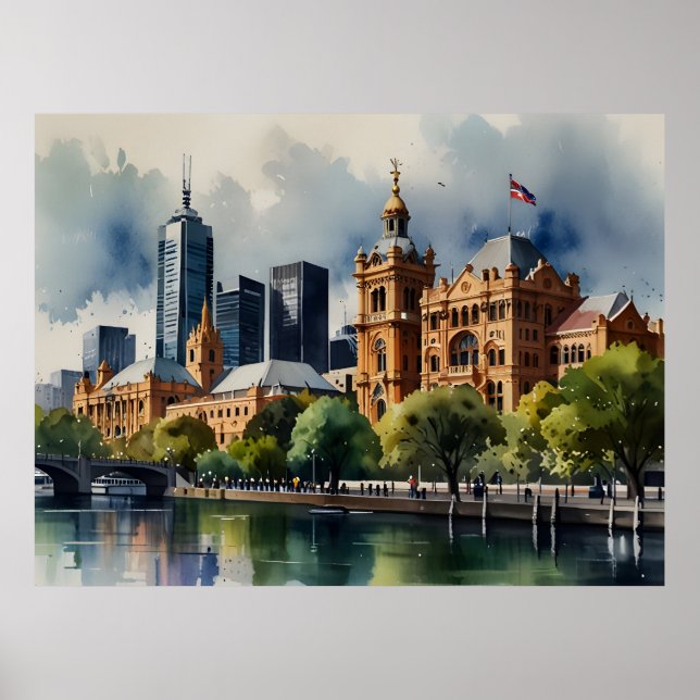 Melbourne vattencolor art poster (Framsidan)