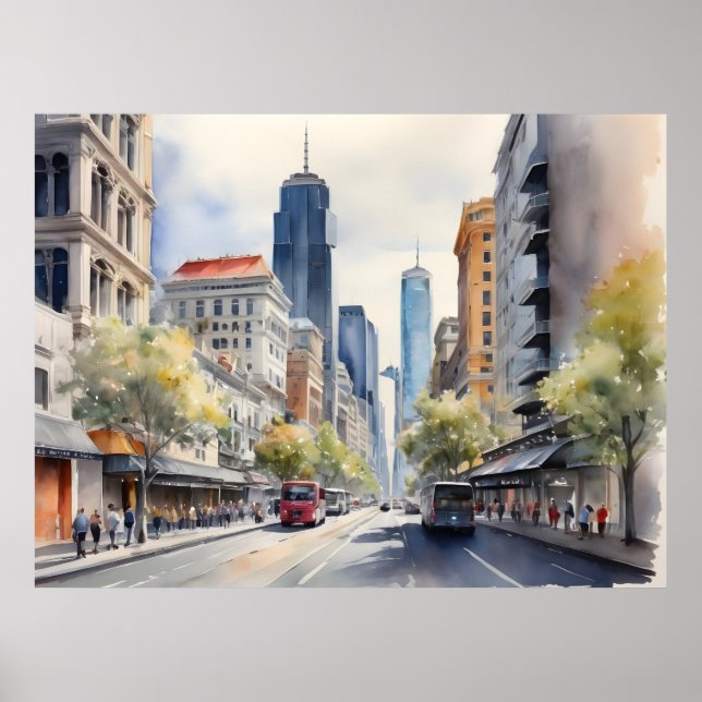 Melbourne vattencolor art poster (Framsidan)