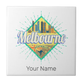 Melbourne Victoria Australia Retro Skyline Vintage Kakelplatta