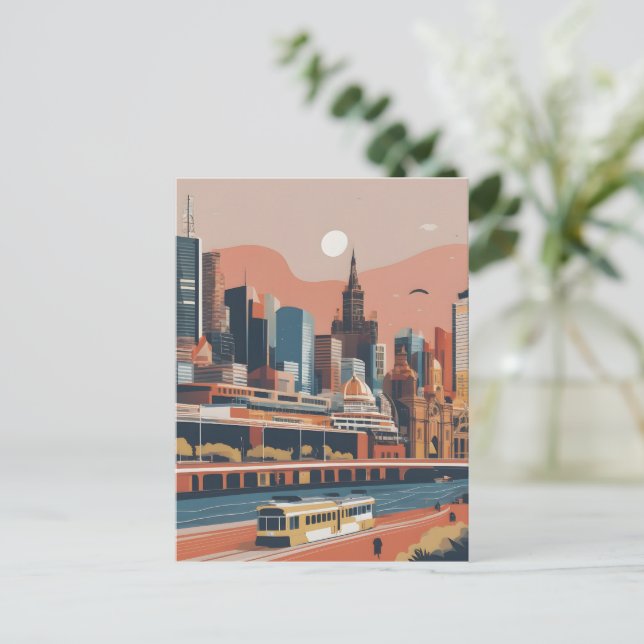 Melbourne vintage affisch vykort (Stående Fram)