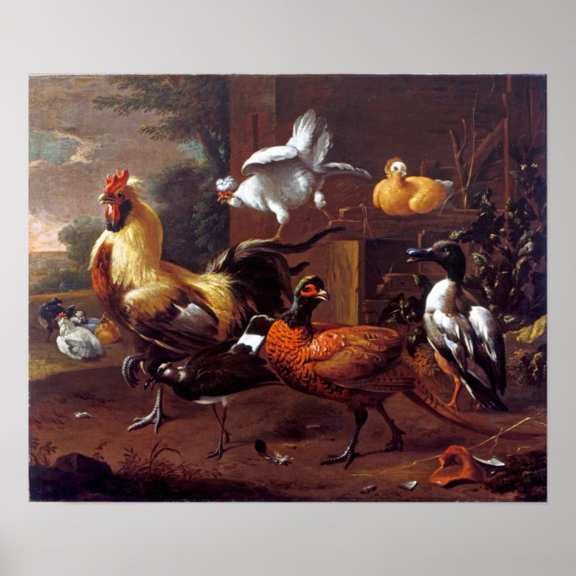 Melchior d'Hondecoeter Chicken Yard Poster (Framsidan)