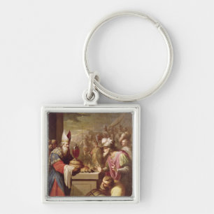 Melchizedek erbjudande bröd och vin fyrkantig silverfärgad nyckelring