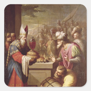 Melchizedek erbjudande bröd och vin fyrkantigt klistermärke
