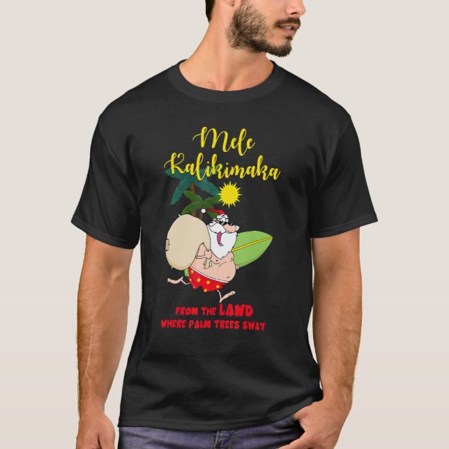 Mele a Kalikimaka Land Handflatan Träd Jultomten T Shirt (Framsida)