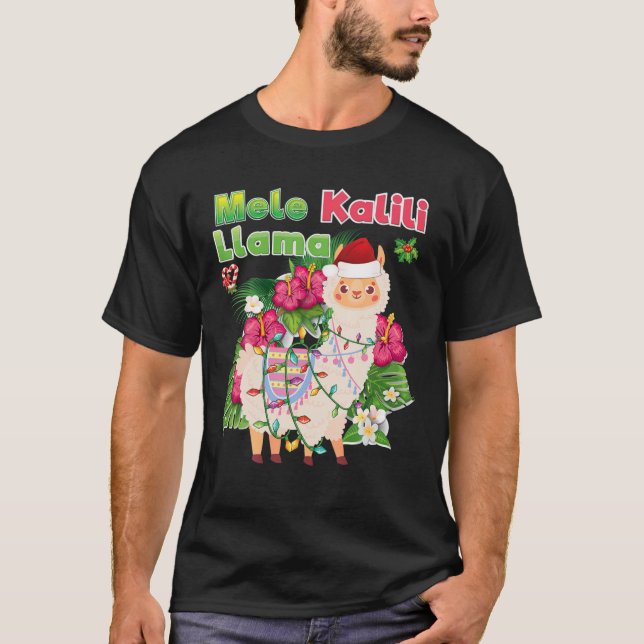 Mele Kaliki Llama Kalikimaka Hawaiian jul Li T Shirt (Framsida)