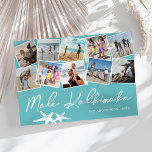 Mele Kalikimaka 10 Photo Collage Julkort<br><div class="desc">Omvandla de nostalgiska minnen från din hawaiiska helgdag till en elegant med vårt helgdag-kort. Kortet är tryckt på en serenturkos blå bakgrund och har ett montage på 10 foton som fångar dina minnesvärda ögonblick. "Mele Kalikimaka" hälsning lägger till en traditionell beröring, skapar det ett tänkbart sätt att sprida säsongens glädje....</div>