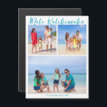 Mele Kalikimaka 3 Photo Beach jul Magnet<br><div class="desc">Chic anpassade strand-familjens fotokollage Julmagnet-kort med dina favorittropiska foton i sol och brev inuti. Lägg till 3 av dina favoritminnen från din ö-semester till kusten på framsidan och ett på baksidan. Ett vackert magnetkort vid kusten med en ren,  modern fotograflayout och ett söt blått skript.</div>