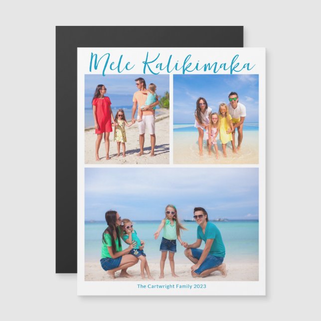 Mele Kalikimaka 3 Photo Beach jul Magnet (Fram/baksida)
