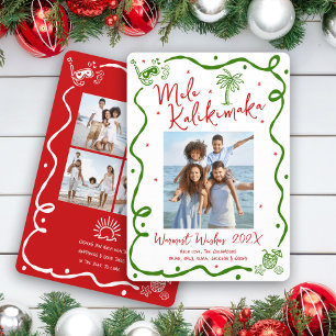 Mele Kalikimaka 5 Foto Röd Grön Klotter Jul Julkort