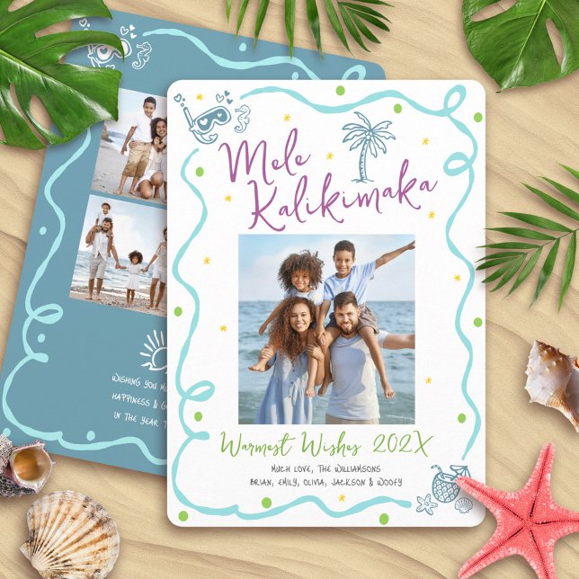 Mele Kalikimaka 5 Foto Teal Handritad Jul Julkort (Skapare uppladdad)
