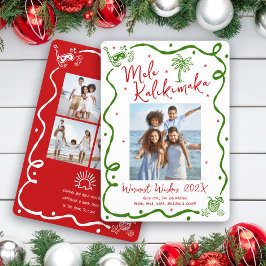 Mele Kalikimaka 5 Photo Red Green Doodle Christmas Julkort