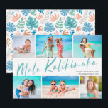 Mele Kalikimaka 6 Foto Collage Jul Holiday Julkort<br><div class="desc">Skicka glädje denna högtidssäsong med dessa roliga, moderna sex foto collage julkort! De är perfekta för att visa upp favoritbilder från din tropiska semester! Typografin lyder, "Mele Kalikimaka" i ljust akvagrönt, och baksidan av kortet innehåller ett matchande tropiskt bladsmönster i blått, mintgrönt, korall, rosafärgat, beige och akvamarin. Enkla, moderna och...</div>