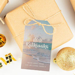 Mele Kalikimaka Anpassningsbar Tropical Beach-jul Presentetikett