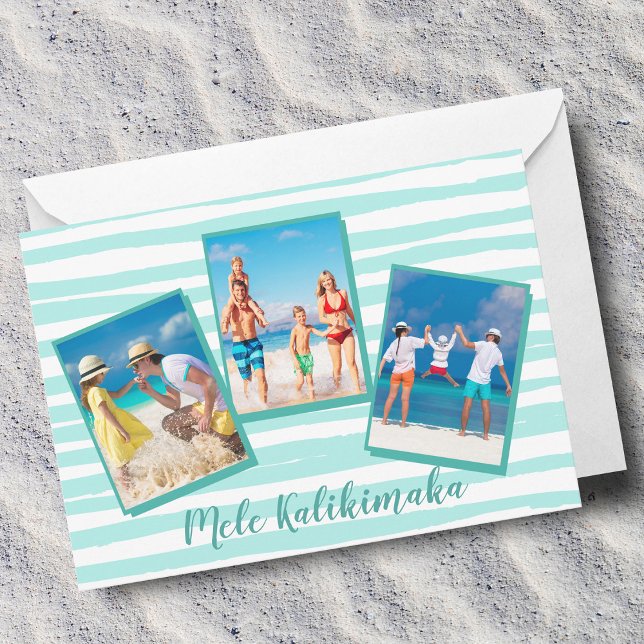 Mele Kalikimaka Beach Chic Teal Photo Julkort (Skapare uppladdad)