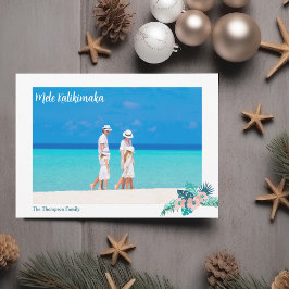 Mele Kalikimaka Beach Family Photo Hibiscus Blommi Julkort