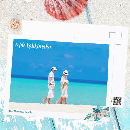 Mele Kalikimaka Beach Family Photo Hibiscus Blommi Vykort