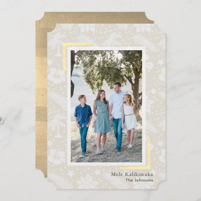Mele Kalikimaka Beige Photo Helgdag Card Inbjudningar (Fram/baksida)